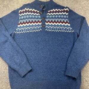 Izod Men's Blue 100% Cotton 3/4 Button Long Sleeve Pullover Knit Sweater Large
